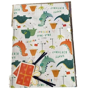 Dinosaur Wrapping Paper White 2 Sheets 2 Tags - Picture 1 of 1