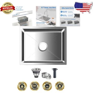 18 Gauge Undermount Kitchen Sink - Brushed Finish, Easy Drainage & Quiet Design - Picture 1 of 9