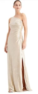 💎SIZE 10💎Calvin Klein One Shoulder Metallic Beaded Champagne Gold Gown, NWT - Picture 1 of 8