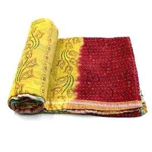 Vintage Kantha Quilt Indian Handmade Cotton Bohemian Bedding Blanket - Picture 1 of 6