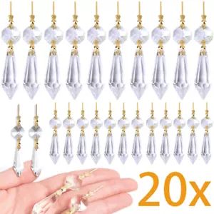 20X Lámpara Lámpara Lámpara Cristal Transparente Prismas de Hielo Cuentas Colgante Oro EE. UU.++ - Imagen 1 de 8