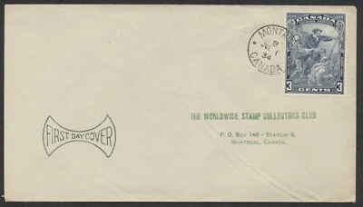 1934 #208 Jacques Cartier FDC GP WW Collectors Club Cachet Montreal CDS Foto 1 de 2