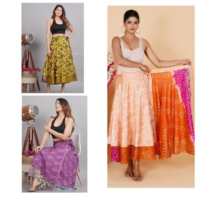 Wholesale  10 PC Lot Women Silk Skirt Long Skirt Wrap Around Indian Wrap Skirt - Image 1 of 4