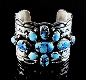 Brazalete turquesa de las colinas doradas y esterlinas nativas americanas - Imagen 1 de 8