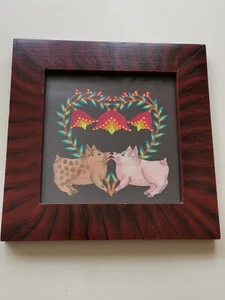 Linda Hale Artwork Scissor Cut Out Pigs And Heart Flowers Signed And Dated 1987 - Picture 1 of 11