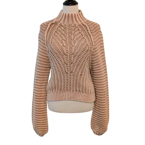 Suéter Free People Mujer Talla XS Beige Tostado Sweetheart Grueso Tejido Cuello Simulado - Imagen 1 de 10