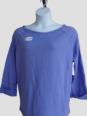 NUEVO Top Hanes XXL Mezcla de Algodón Terry Francés Manga 3/4 Pestaña enrollable Cuello Barco Iris Foto 1 de 2