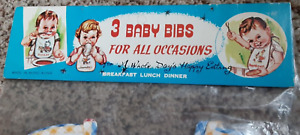 RARE! NOS Vintage 1950s? 3 Baby Bibs Breakfast Lunch Dinner Gingham Duck Bear ++