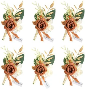 Set of 6 Terracotta Wedding Boutonniere for Men Artificial Flowers for Weddin... - Picture 1 of 9
