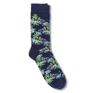 Mossimo Size 6-12 Crew Socks Mens Navy Blue Vibrant Tropical Print NEW - Picture 1 of 1