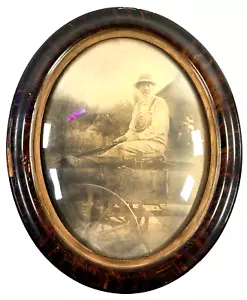 Antica foto cornice ovale vecchio contadino su carro Kansas KS - Foto 1 di 10