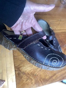 EL NATURALISTA SIZE 5.5 BROWN LEATHER COMFORT CLOG MULE SHOES BOHO SLIP ON 1.75" - Picture 1 of 16