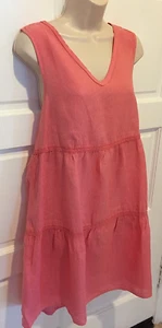 Women's New RAGA Pink Color Linen Sleeveless V-Neck Tiered Mini Dress, Size M. - Picture 1 of 8