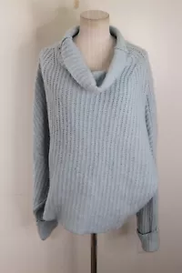 Anthropologie Maeve Women's Pullover Sweater L Blue Cotton Long Sleeve Cowl Neck - Picture 1 of 6