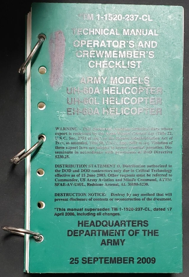 US Forces Technical Book- Helicopter Operator's & Crewmember's Checklist (1962) - Image 1 of 1