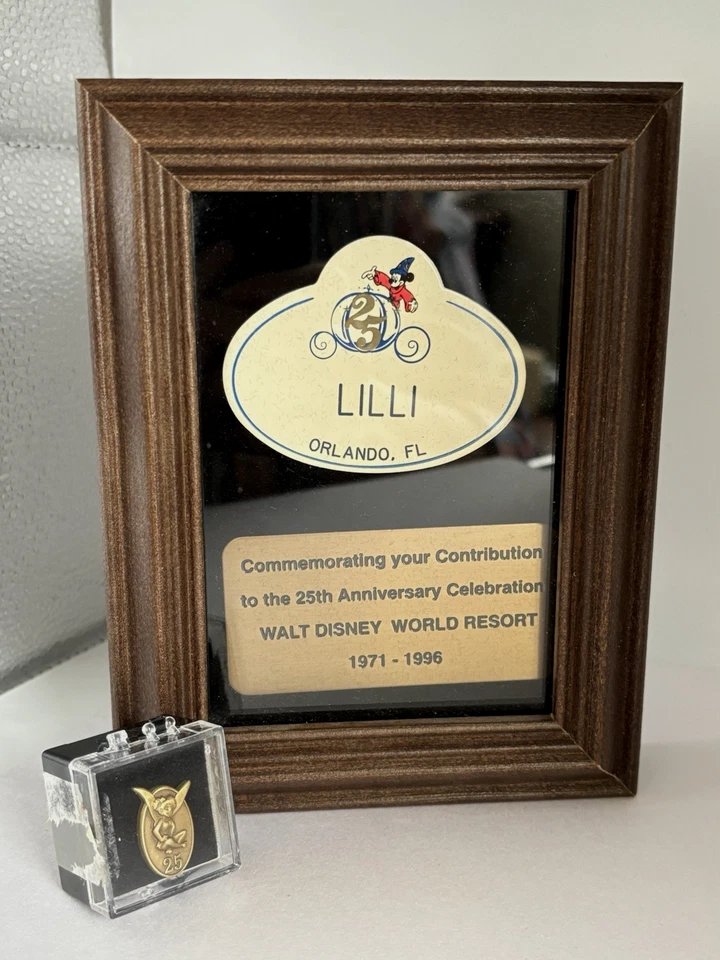Disney Cast Member Exclusive Service Award Pin 25 Years w/ Plaque & Nametag - Image 1 of 4