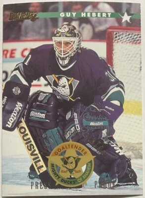 1996-97 Donruss Press Proofs Guy Hebert #164 Mighty Ducks Of Anaheim #’d /2000 - Image 1 of 2