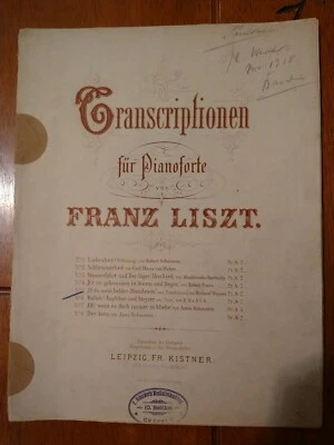 Franz Liszt Transcription O Du Mein Holder Abendstern R Wagner Fr. Kirstner Rare - Image 1 of 4