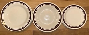 12 Oxford Stoneware 4 Cereal Bowl, 4 Salad Plate, 4 Dinner Plate, Brown Ring - Picture 1 of 7