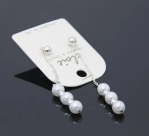 Bride Wedding Prom Party Pearl Long Dangle Drop Earrings Accessories for Brides - Picture 1 of 1