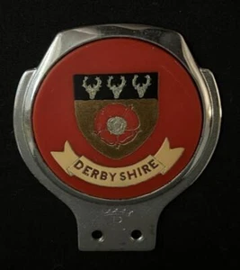 DERBYSHIRE COUNTY CRESTED VINTAGE RENAMEL MOTOR CAR BADGE EMBLEM INSIGNIA - Picture 1 of 7