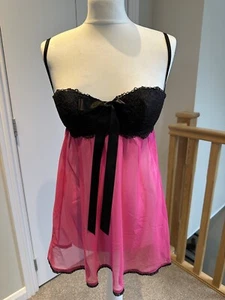 Pink mesh and black lace babydoll - size Medium - Brand NEW with tags - La Senza - Picture 1 of 7