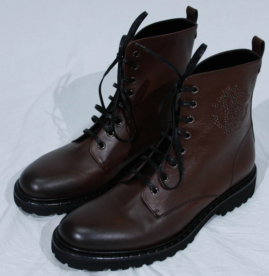 Autêntica meia bota Roberto Cavalli botas de couro masculinas EUA 9 fabricadas na Itália - Imagem 1 de 4