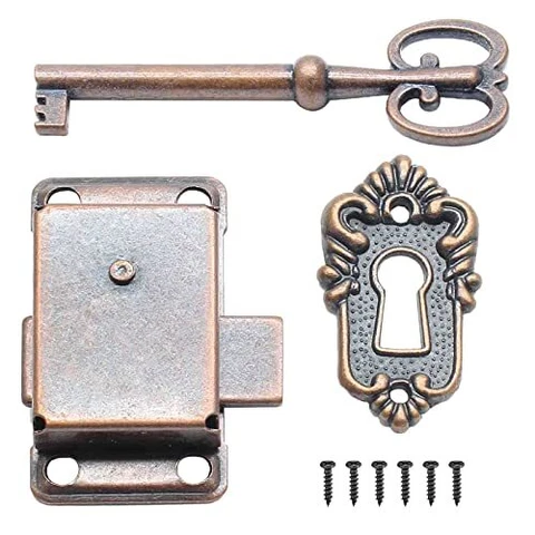 Cabinet Cupboard Decorative Lock, Furniture Lock Vintage Lock for 1 Red Bronze Cover