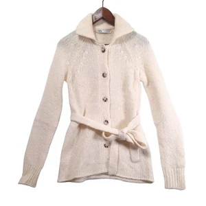 Cardigan Zara maglia lana cintura colletto maglione giacca donna M abbottonato panna - Foto 1 di 8