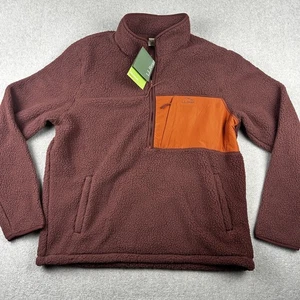 L.L.Bean Mountainside Fleece 1/2 Zip Pullover Mens Large Burg Brown Sherpa Warm - Picture 1 of 7