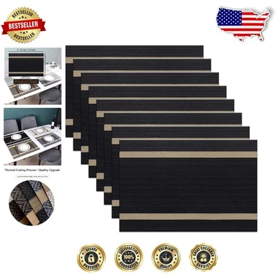 Luxury Placemats Set 8 | 18x12" H Stripe Black PVC Polyester | Heat Resistant... - Image 1 of 4