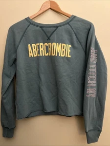 Vintage Y2K Abercrombie Women's Crewneck Sweatshirt Text on Sleeve Sm Green - Picture 1 of 7