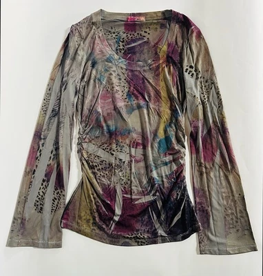 Blusa Love Amour Vintage Tamanho G Estampa Abstrata Animal Floral Y2K Ruched Metálica - Imagem 1 de 4