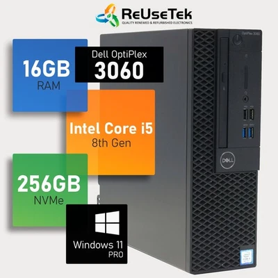 Dell OptiPlex 3060 SFF Intel i5-8500 2.80GHz 16GB RAM 256GB NVMe SSD Win 11 Pro - Image 1 of 4