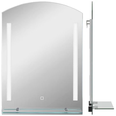 kleankin Specchio da Bagno con Luce LED e Mensola in Vetro 50x12x70cm Argento - Immagine 1 di 4