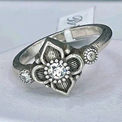 Anillo Flor Cristal Alcázar Brighton Nuevo con Etiquetas Talla 9 Tono Plata Banda Desplazada Foto 1 de 4