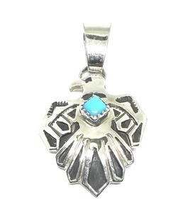 Native American Sterling Silver Navajo Old Look Turquoise Thunderbird Pendant - Picture 1 of 3