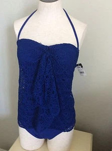 Traje de Baño Ralph Lauren Una Pieza Azul Real Nuevo 4 Encaje Look Crochet - Imagen 1 de 6