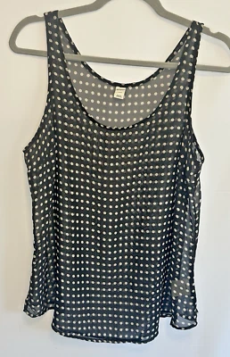Top túnica grande Old Navy para mujer negro blanco a lunares sin mangas cuchara transparente Foto 1 de 4