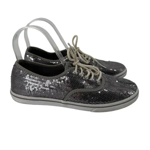 VANS Sequin Lo Pro Low Top Sneakers Womens Size 7.5 Silver Bling Sparkle Shoes - Picture 1 of 11