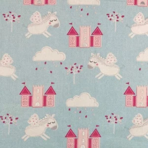 Unicorn Castle Blue with Silver Glitters Sewing Cotton Poplin Fabric - Bild 1 von 2
