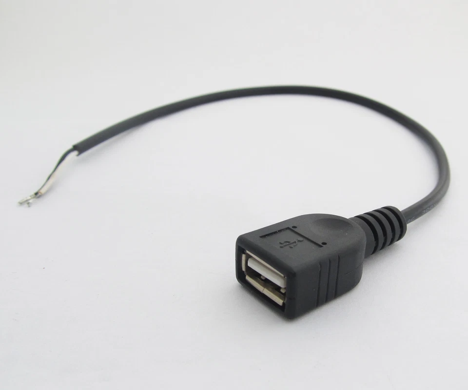 0.3M 30cm Black USB Female Jack 2 wire Power Cable Cord Connectors DIY LOT - Image 1 of 3