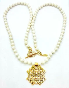 HSN AKOLA Casual Celtic Woven Drop 36-3/4" Necklace White - Picture 1 of 7