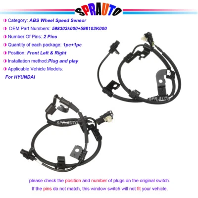 Sensor de velocidad de rueda 2 ABS delantero izquierdo y derecho para Hyundai 05-09 Sonata 06-11 AZERA Foto 1 de 4