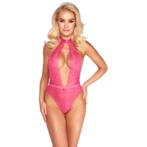 Peluche/cuerpo de encaje con cuello halter rosa juguetón descarado besable - Imagen 1 de 4