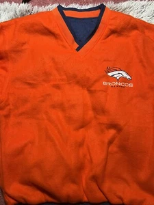 Vintage Denver Broncos Reversible Fleece Pullover Jacket Windbreaker CUT Tag - Picture 1 of 7