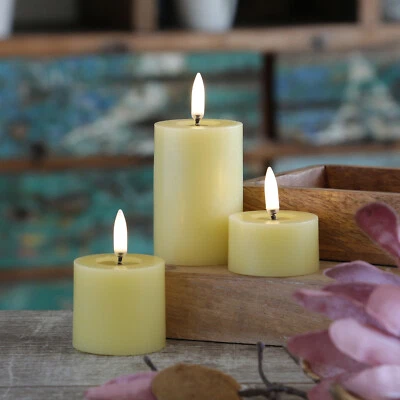 LED Mini Kerzenset Uyuni Piffany Echtwachs 3 Größen 400 Stunden D: 5cm gelb 3St. - Bild 1 von 4