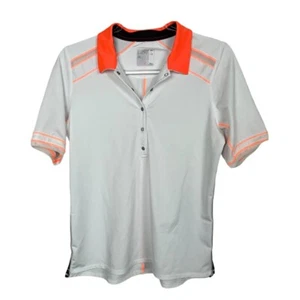 Lucky in Love Women's Size L Snap Polo Shirt Neon Orange White - Picture 1 of 8