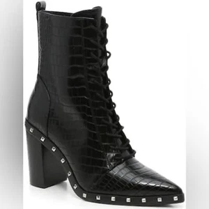 BOTINES NEGROS CHARLES BY CHARLES DAVID 8.5 DUFFY DISEÑO COCODRILO EN RELIEVE TACÓN - Imagen 1 de 12