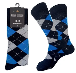12-6-3-1 Dress Socks Argyle Diamond BLUE Black Gray COTTON Socks TRUE TO SIZE - Picture 1 of 10